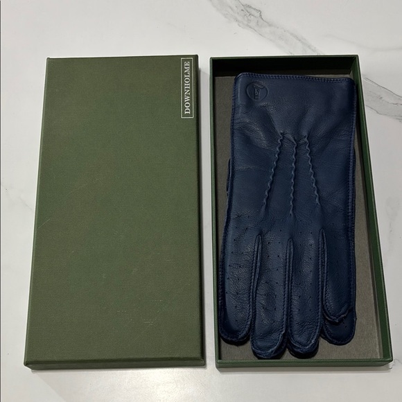 Men's Navy Leather Gloves - Picture 1 of 2